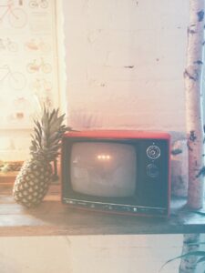 turned off black and red crt tv