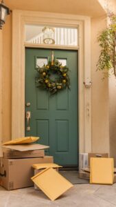 parcel deliveries in front of a door